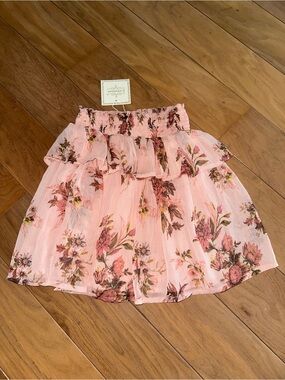 Creamie Girls Pink Floral Ruffle Skirt